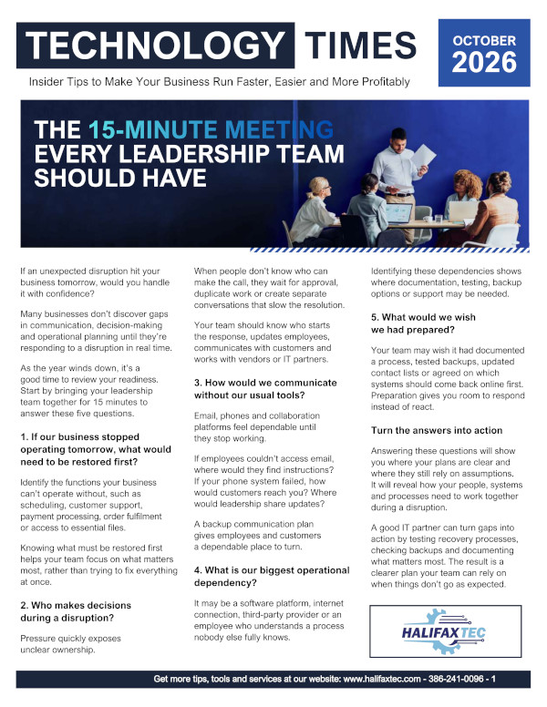 Halifaxtec Tech Times October 2026 newsletter cover